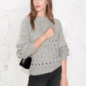 & OTHER STORIES Zig Zag Eyelet Gray Wool Alpaca Knitted Chunky Crewneck Sweater